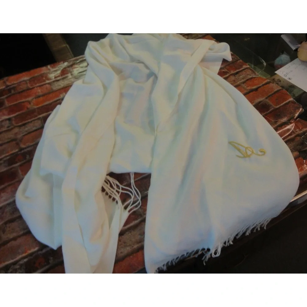 Beautiful cream scarf wrap letter initial 